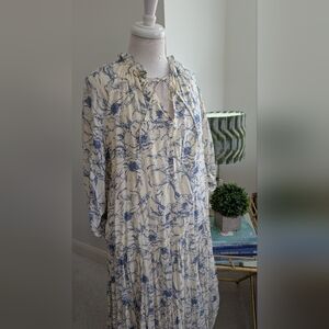 Women's Floral Maxi Dress - Blue on Cream